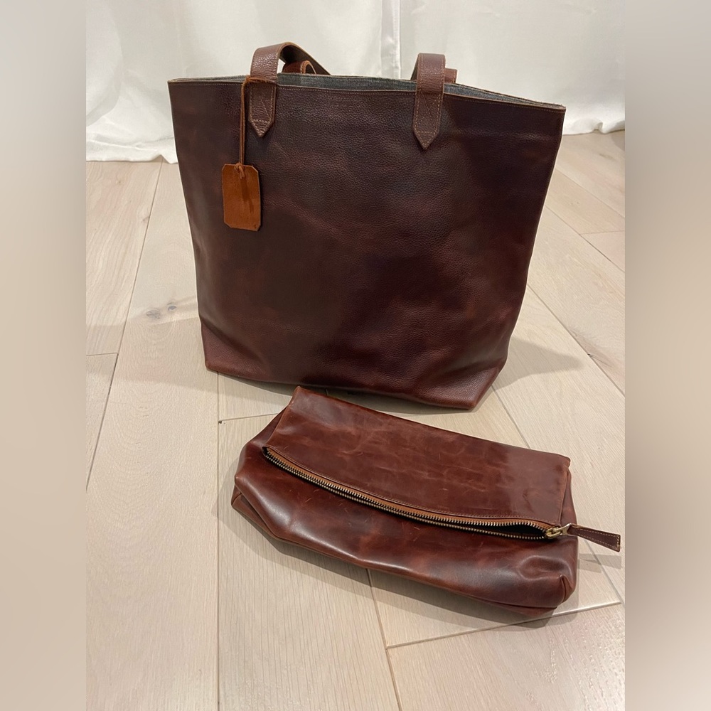 EUC Nisolo lined tote and Lima clutch in Brandy